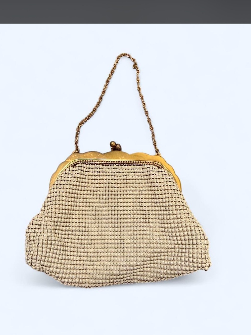Whiting and Davis Ivory Mesh Frame Evening Handbag